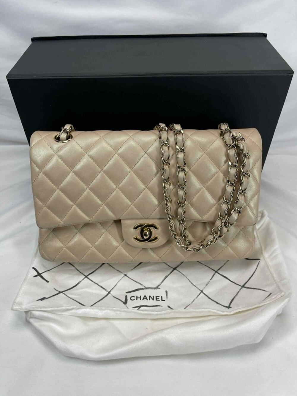 Chanel Classic Double Flap Bag Quilted Lambskin Medium Beige SPB-JB 365575